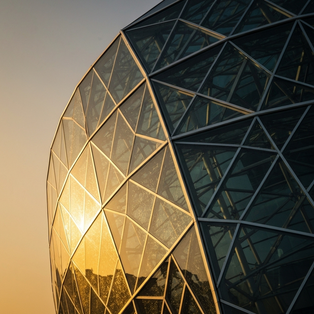 Close-up details of spider glass fittings